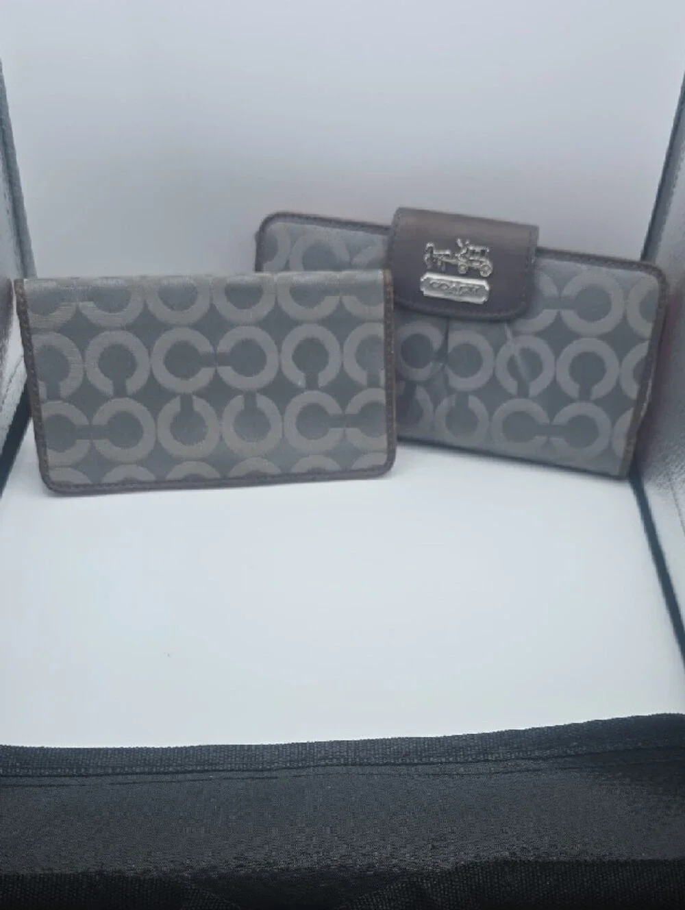 Coach Gray Signature Continental Wallet and Card Case Set